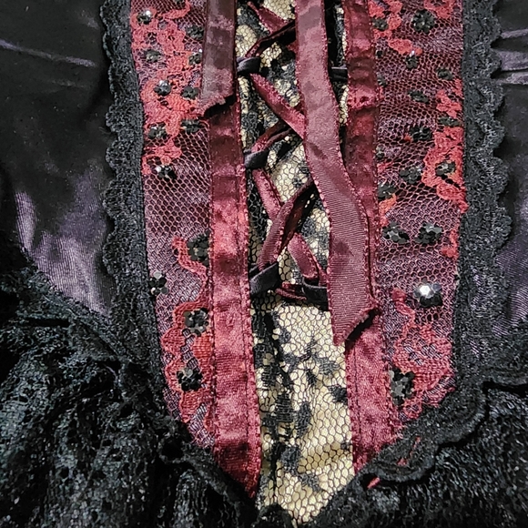 VINTAGE Gunne Sax Jessica McClintock Corset Bustier Tiered Lace Dress Black Red - Picture 13 of 16